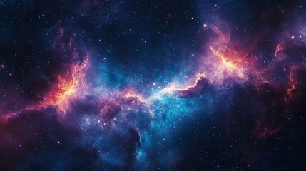 Vivid cosmic nebula with vibrant blue and orange swirls in deep space