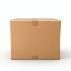 Closed Cardboard Box Sealed with Tape Isolated on White