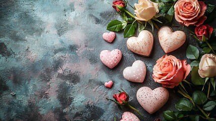 Romantic Valentine's Day-themed background with hearts and roses