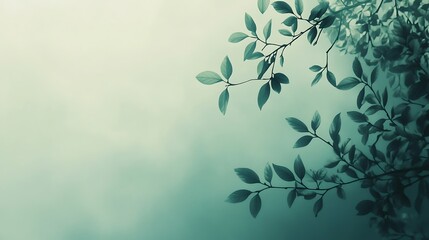 Serene Green Leaves Branch Soft Light Background