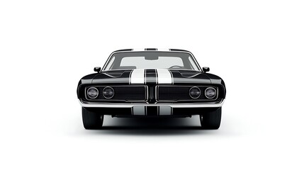 Obraz premium A muscle car with bold stripes, perfectly isolated against a white background.