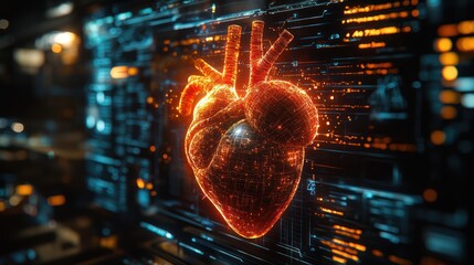 Obraz premium Glowing heart graphic on a digital interface.