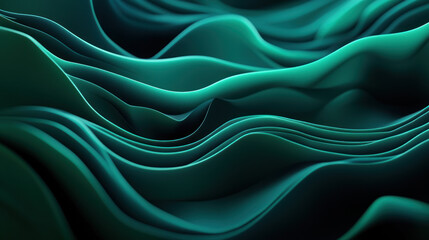 Fototapeta premium Prompt: High-resolution 3D green abstract layers arranged in a techno style on a dark background. Glowing lines add a cutting-edge futuristic flair.
