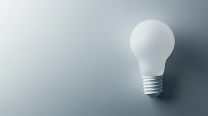 Single white lightbulb on grey background.