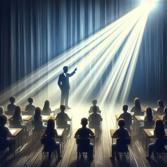 Light Beam A teacher standing in a spotlight a beam of light shi