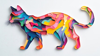  Paper cut cat side silhouette, colorful texture, flat pieces, assemble