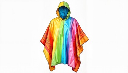 Fototapeta premium Rainbow colored poncho with a hood isolated on a white background.
