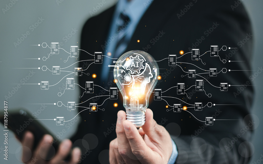 Poster ai technology concept. science and artificial intelligence technology, big data network connection b
