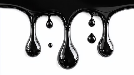 Black liquid dripping down, isolated on white.