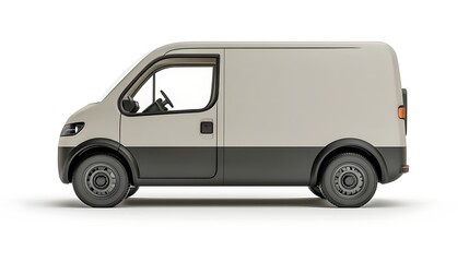 A small electric delivery van with a modern design, perfectly isolated on a white background.