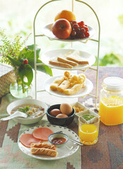close up breakfast set in the morning.