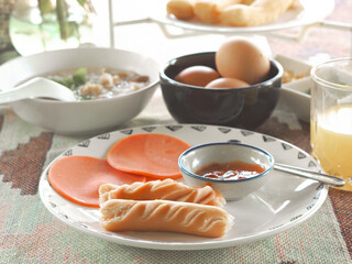 close up breakfast set in the morning.