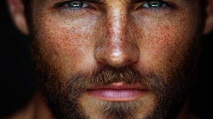 Obraz premium A Close Up Portrait Of A Man With Freckles And A Beard