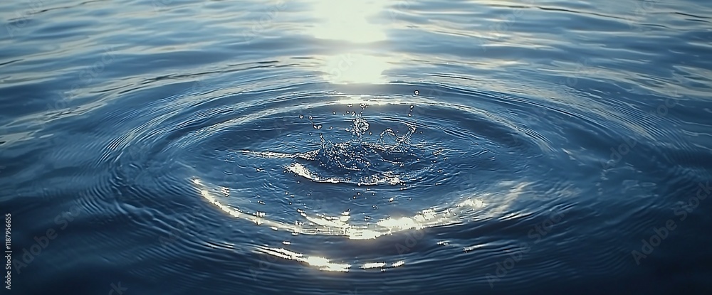 Aufkleber sunlit water droplet splash creating concentric ripples.