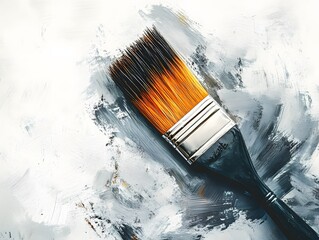 Obraz premium Paintbrush on Textured Canvas: A Study in Gray and Gold