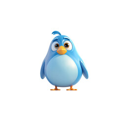 cute blue cartoon bird with big eyes and round body, exuding charm and playfulness