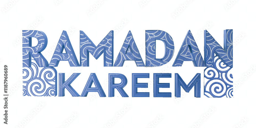 Fototapete abstract 3d ramadan kareem text made with different colour style isolated on white background