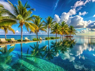 Indulge in luxury: an infinity pool overlooking a tropical ocean paradise.  High-end vacation awaits.