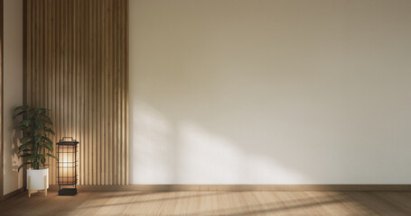 scene empty modern japanese Empty, room white wall on wooden floor interior design.