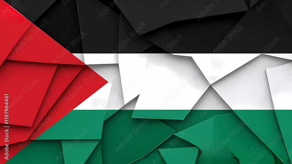 Poster palestinian flag with abstract design and origami-inspired elements