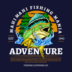 Mahi-mahi Fish Logotype in Colorful Vector Cartoon Illustration for sticker badge emblem t-shirt banner invitation