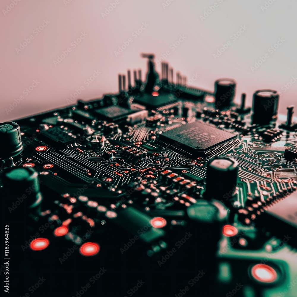 Aufkleber high tech circuit board close up microchip electronics technology innovation hardware