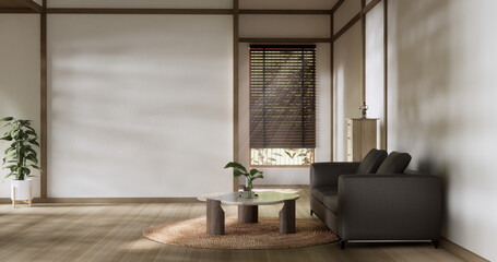 Scene living room have sofa and decoration wooden japanese  minimalist design.