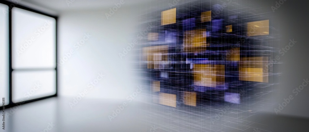 Poster abstract 3d data cube in modern office space digital transformation background
