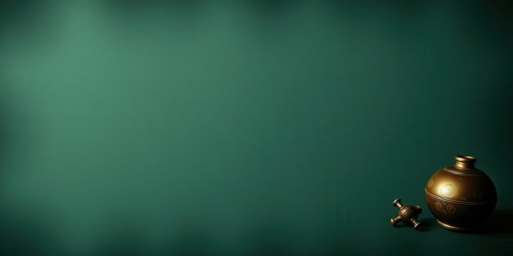 A golden vessel with intricate carvings resting on a muted green background, a symbol of ancient craftsmanship and timeless elegance.