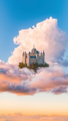 Fototapeta premium Fairytale Castle on Cloud Island Fantasy Landscape