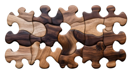 contemporary style wooden puzzle isolated on transparent background 