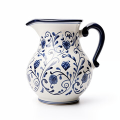 Blue and White Ceramic Pitcher Floral Pattern Kitchenware Tableware