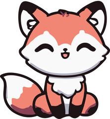 Cheerful fox, with happy smiling face expression. Cute kawaii animals, kids flat vector illustration