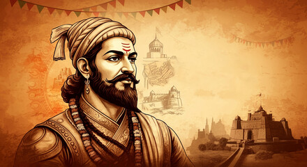 Obraz premium Portrait of Shivaji Maharaj: A Symbol of Courage and Resistance