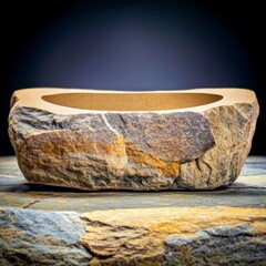 Fototapeta premium Rustic Stone Bowl Natural Rock Container Empty Podium Minimalist Design Spa Decor