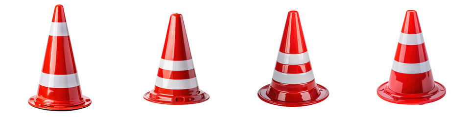 Multiple red and white plastic safety cones set up on a road or pathway to block off an area for traffic control construction work or other public infrastructure projects
