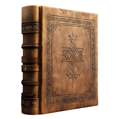 Fototapeta premium Old Leather Bound Book with Intricate Cover Design on Transparent Background