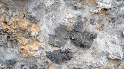 Naklejka premium Textured wall with gray and yellow hues in an urban setting showing natural weathering effects
