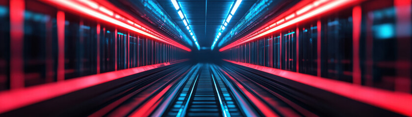 Fototapeta premium A vibrant view of a modern subway with neon lighting.