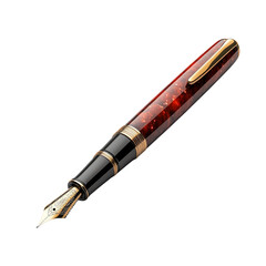 Elegant Fountain Pen with Glossy Red Barrel and Gold Accents Isolated on Transparent Background