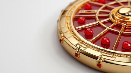 Naklejka premium Ornate Gold Jewel: Crimson Gems Sparkle, Luxurious Design.
