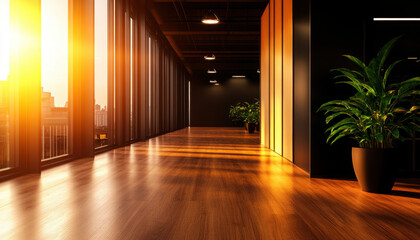 Fototapeta premium Modern interior with sunlight pouring through spacious windows.