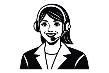 Happy young woman call center agent with smiling face vector style silhouette.eps