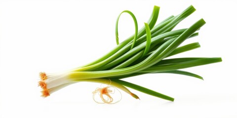 Obraz premium A bunch of fresh green onions with their roots exposed, ready to be used in a delicious recipe.
