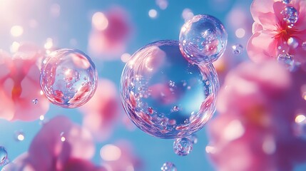 Bubbles floating among cherry blossoms nature close-up spring serenity