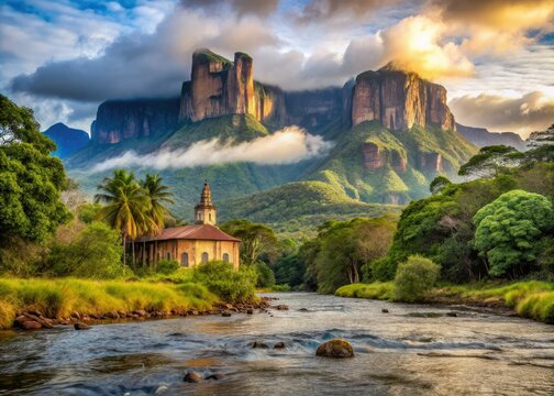 Roraima's ancient church, nestled between Venezuela's Tok and Kukenan rivers, a breathtaking tepui landscape.