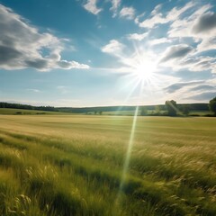 Sunny Day in a Verdant Grassy Field