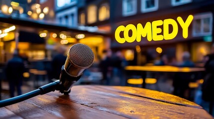 Comedy Club Stage Mic  Night Show  Stand up  Open Mic  Jokes  Laughter  Entertainment  Fun