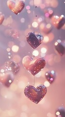 Obraz premium Glimmering Pink Hearts: A Romantic, Dreamy Digital Art Piece