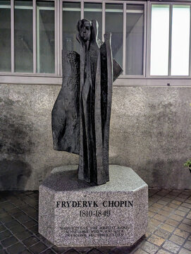 London, UK. 04.09.2024: Frederic Chopin monument in Southbank centre by the Thames river